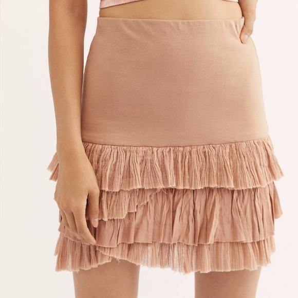 Free People Fp One Maura Mini Ruffle Skirt Pink - Picture 1 of 8